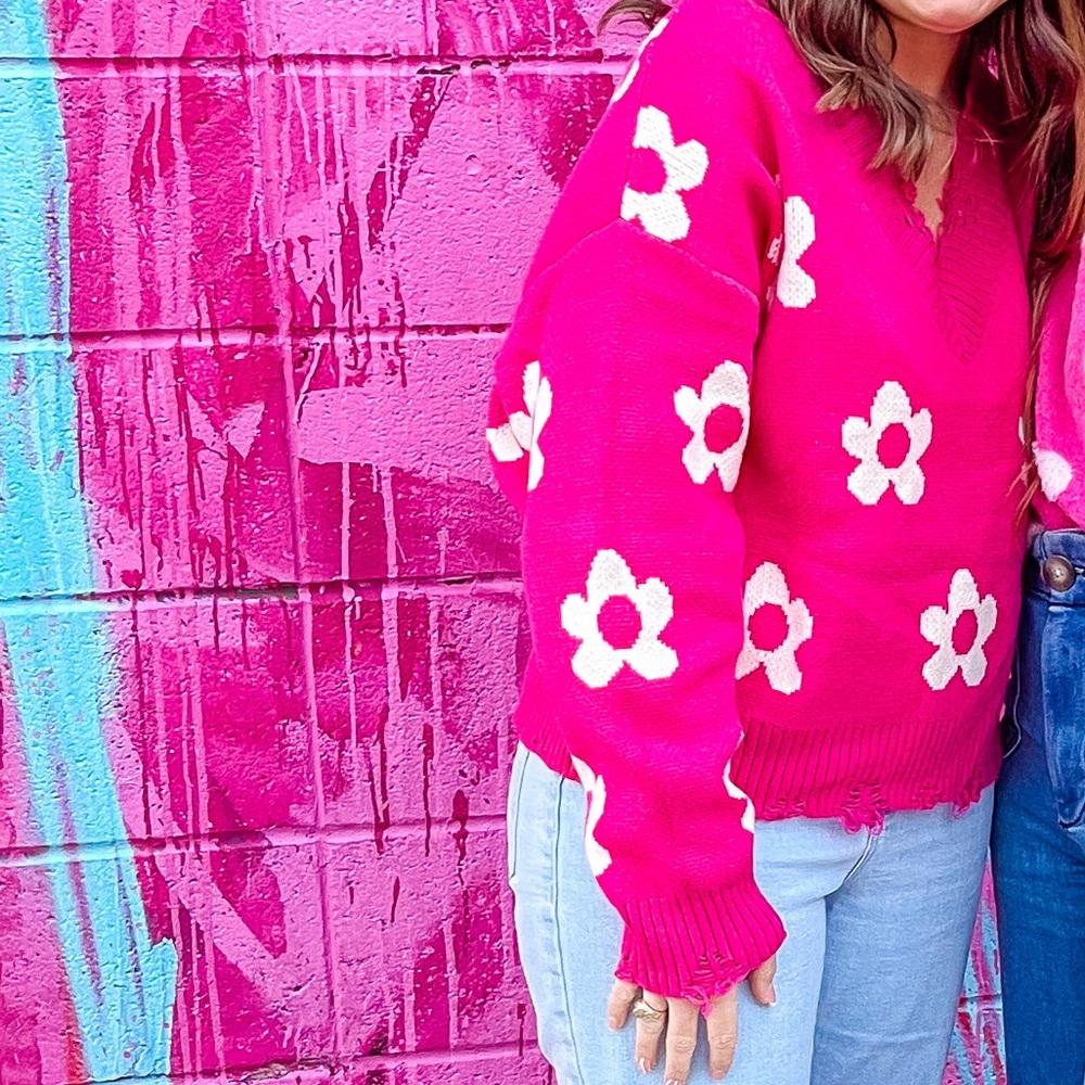 altar’d state hot pink floral sweater